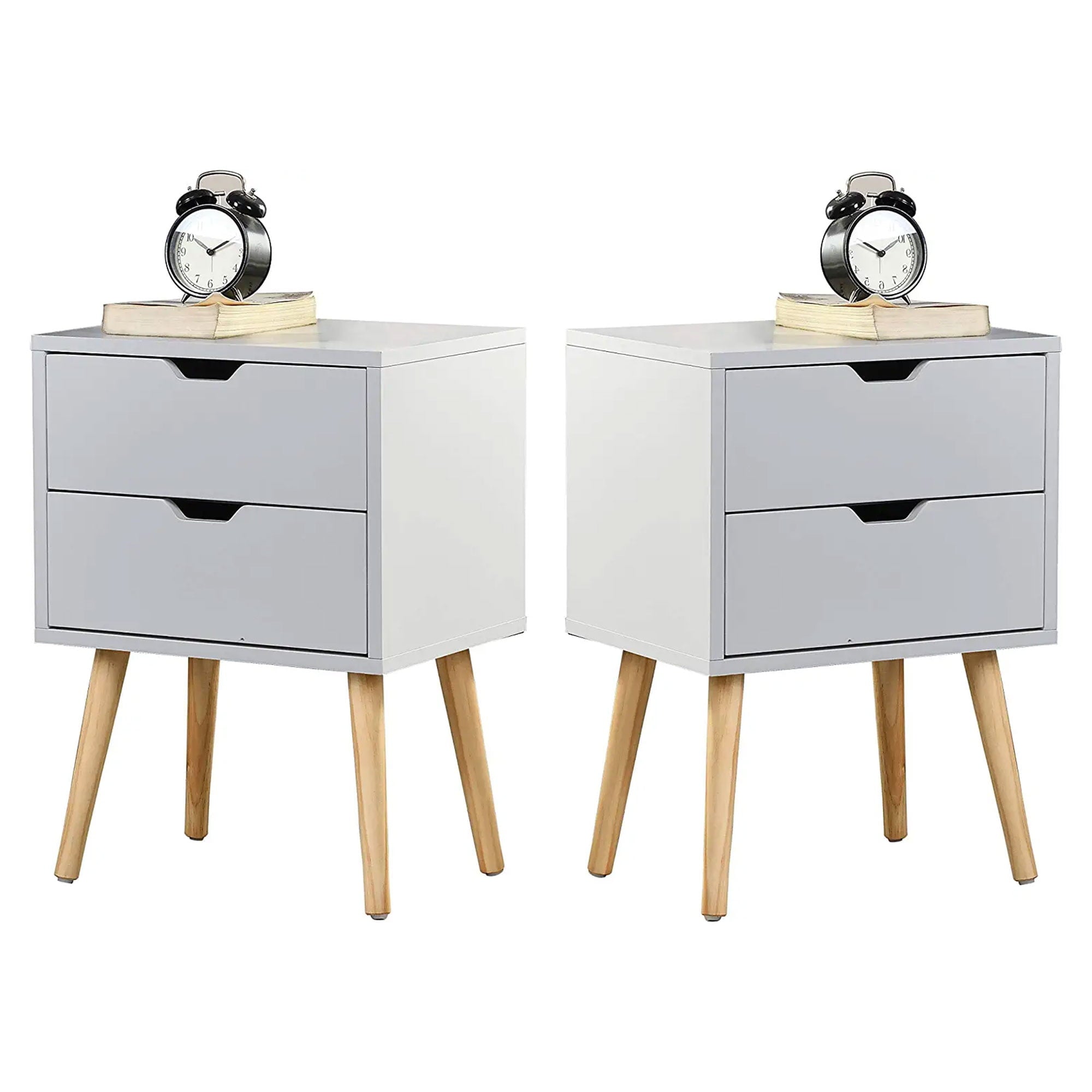 Sweetgo Modern Wooden Nightstand Table w/2 Storage Drawers, White, Set of 2