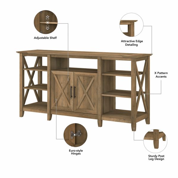 Bush Furniture Key West Tall TV Stand with Coffee Table and Set of 2 End Tables in Reclaimed Pine