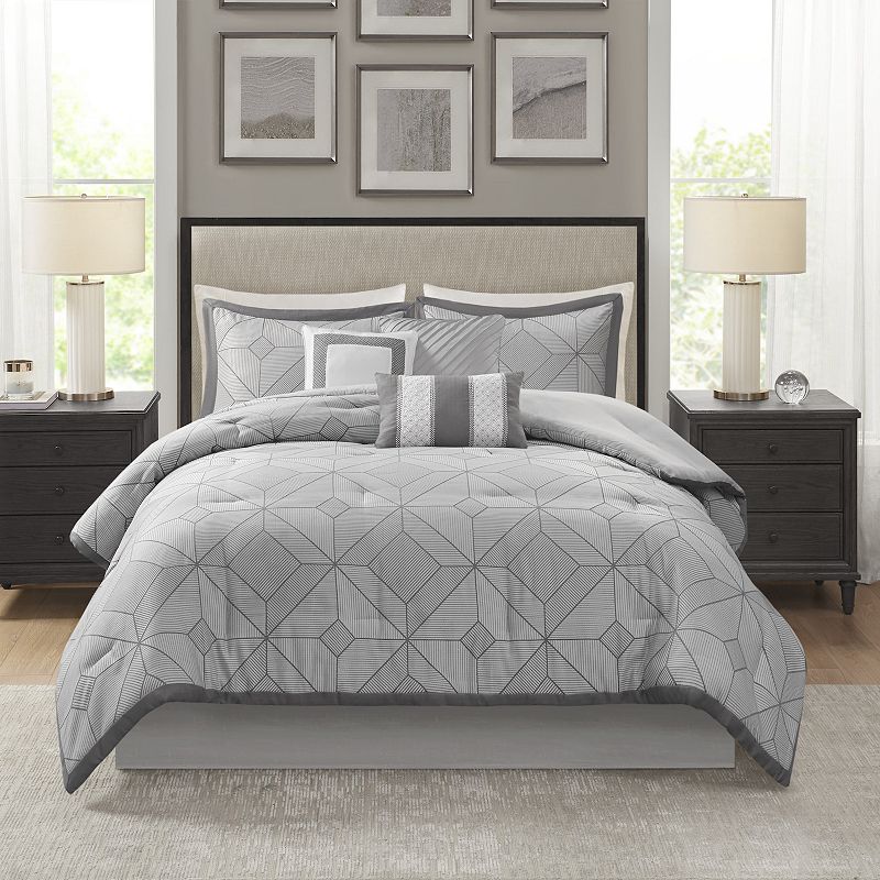 Madison Park Tatum Jacquard Comforter Set with Bedskirt and Throw Pillows