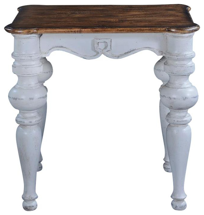 End Table Side Portico Antique White Rustic Pecan Solid Wood Round   French Country   Side Tables And End Tables   by EuroLuxHome  Houzz