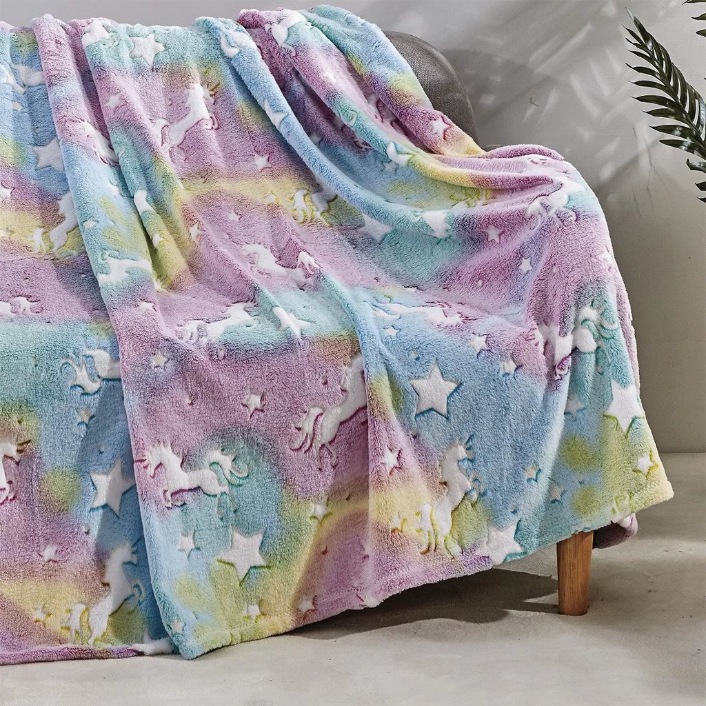 Glow In The Dark Throw Blanket - Star Glow Unicorn