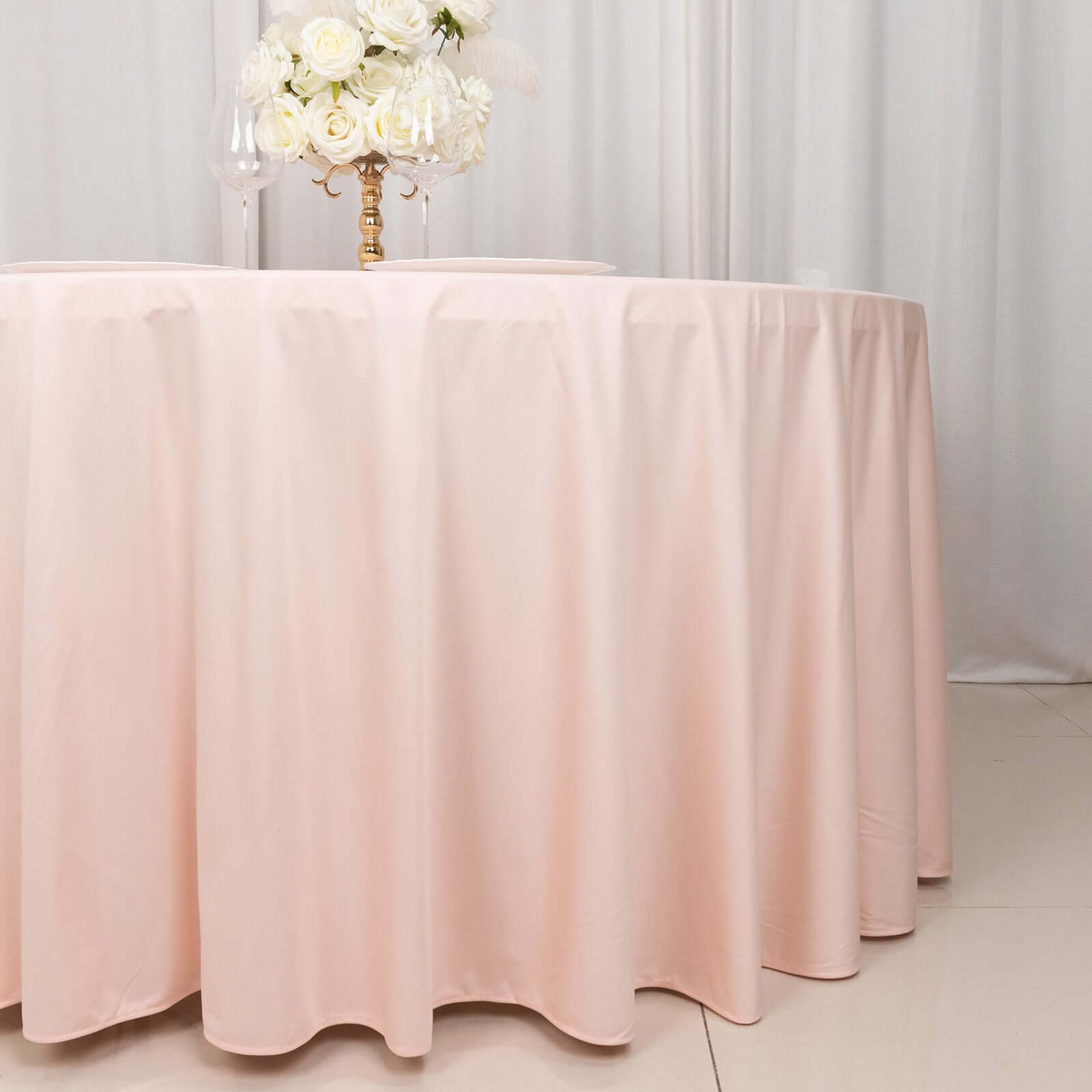 Blush Premium Scuba Round Tablecloth, Wrinkle Free Polyester Seamless Tablecloth 120