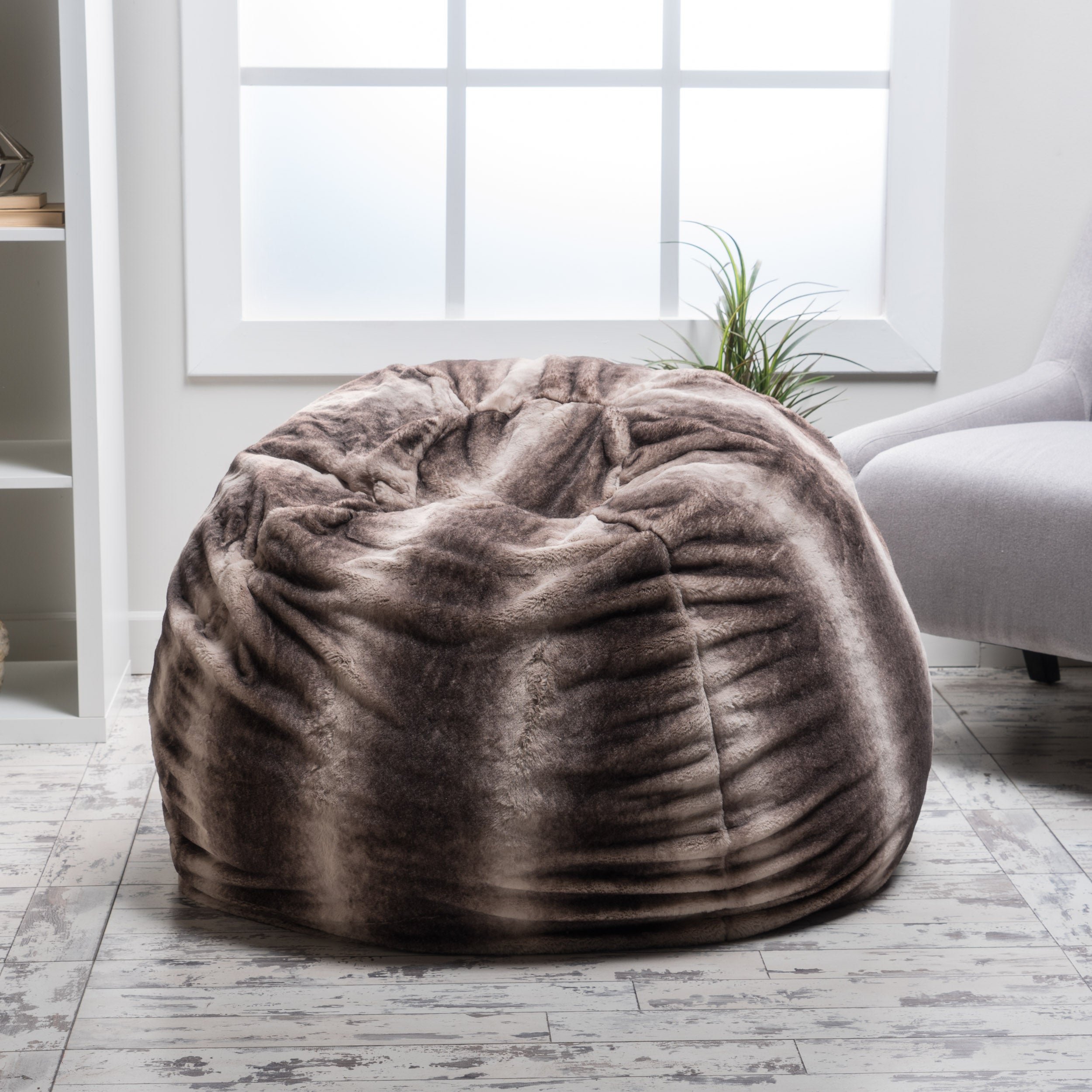 Meridian Plush Oak Brown Stripes Fur Fabric Bean Bag