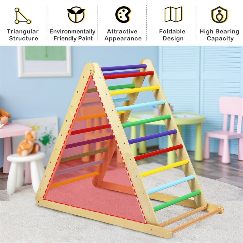 3 in 1 Climbing Toys Foldable Triangle Climber Wooden Montessori Play Gym Indoor Playground Ladder with Reversible Ramp for Toddlers