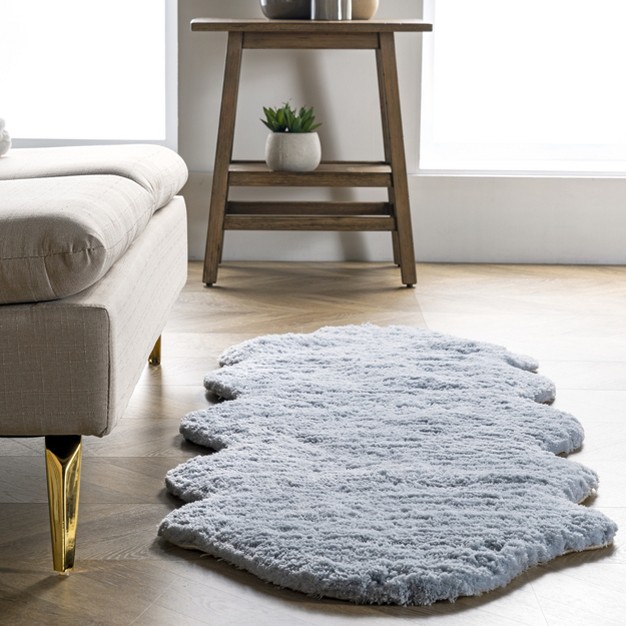 Nuloom Hand Tufted Double Pelt Faux Sheepskin Area Rug Shaped 2 x27 X 6 x27 Baby Blue