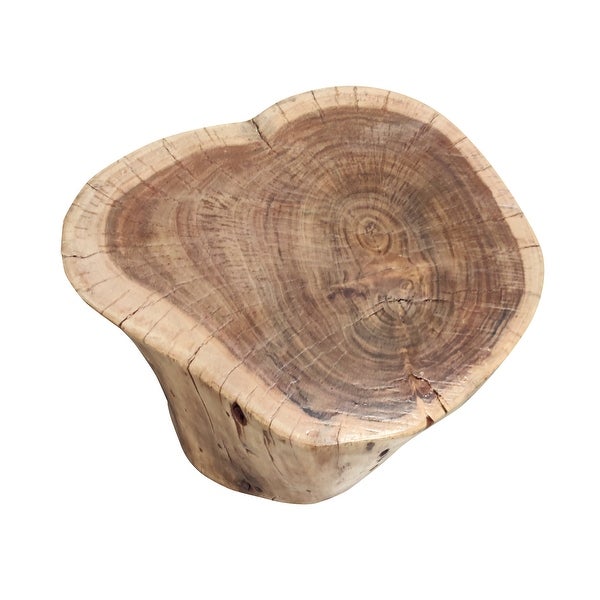 17 Inch Accent Stump Stool End Table， Live Edge Acacia Wood Log with Grain and Knot Details， Natural Brown