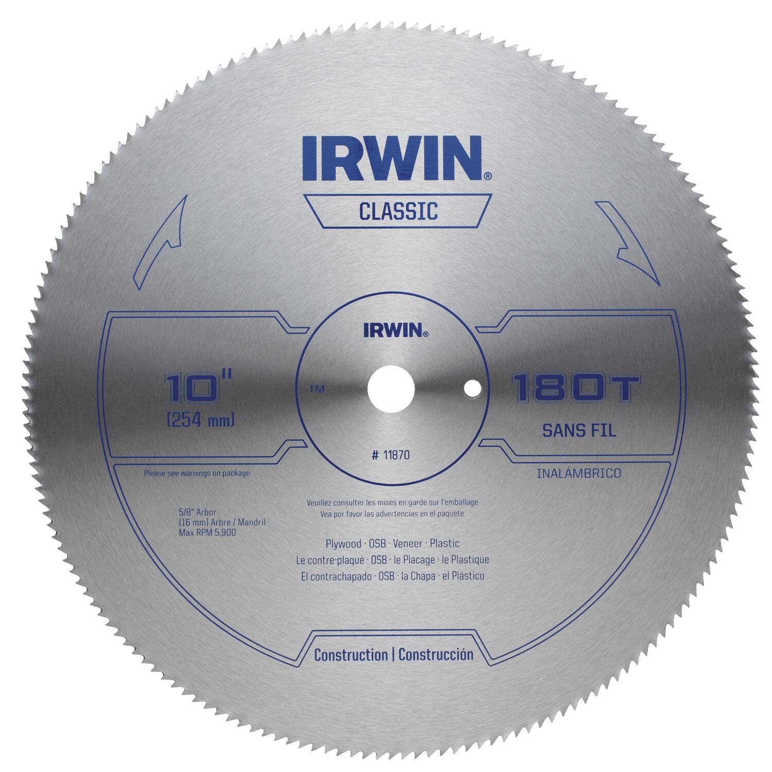 Irwin 10 in. D X 5/8 in. Classic Steel Circular Saw Blade 180 teeth 1 pk