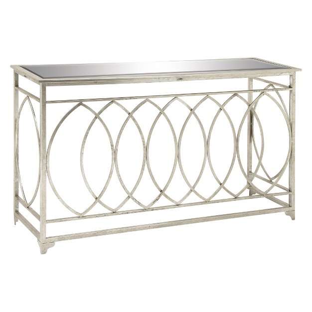 Metal And Mirror Trellis Design Front And Sides Console Table Silver Olivia amp May