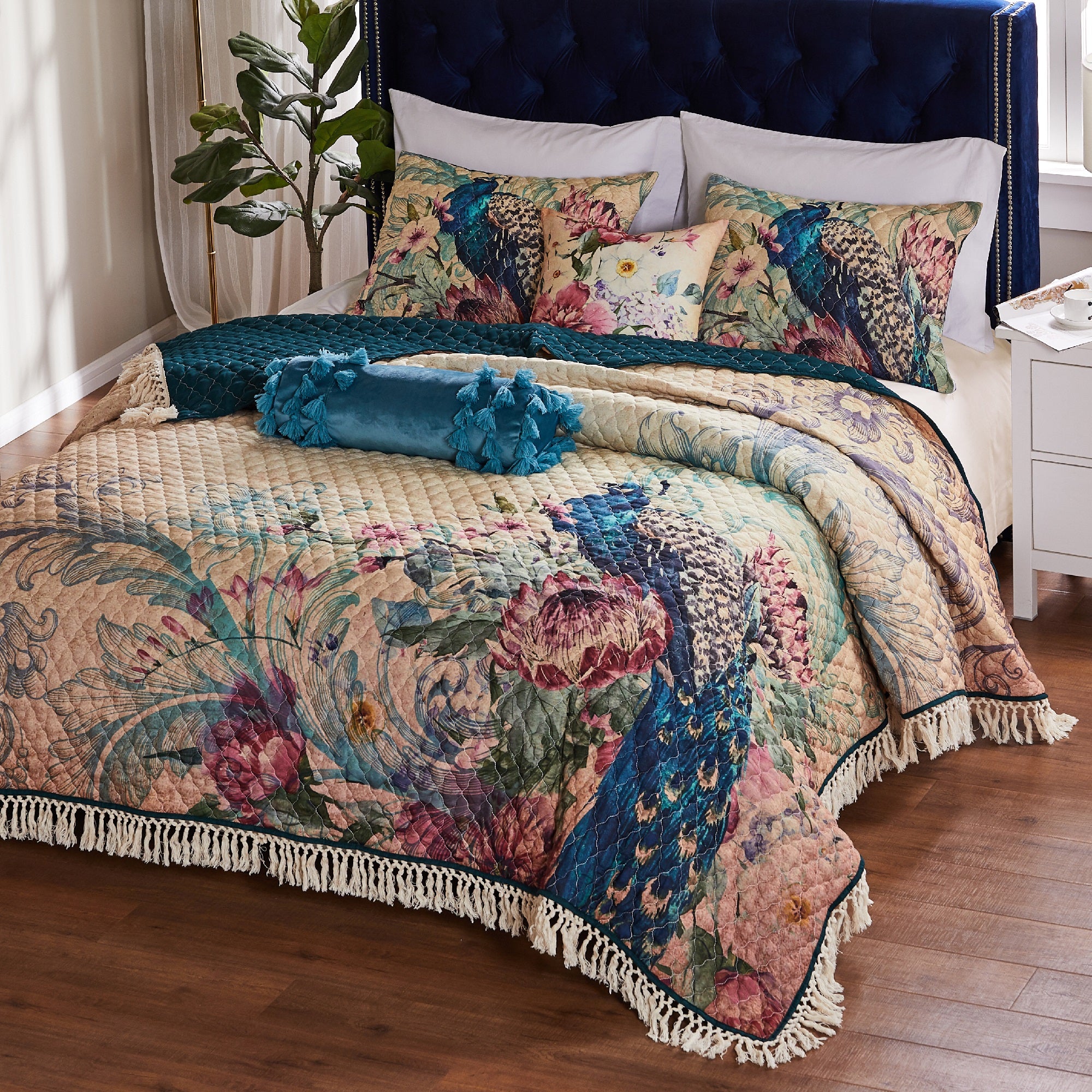 Barefoot Bungalow Vintage Peacock Oversized Quilt Set， Eden 2-Piece Twin/Twin XL