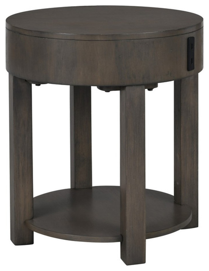 Jonah Light Brown Engineered Wood Round End Table with USB Ports   Transitional   Side Tables And End Tables   by Homesquare  Houzz