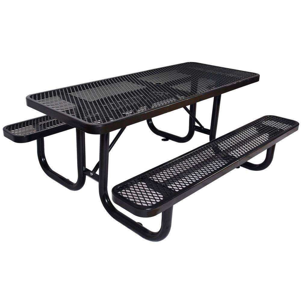 Sungrd 6 ft. Black Rectangular Metal Outdoor Picnic Table with Umbrella Hole LWM-W465BK