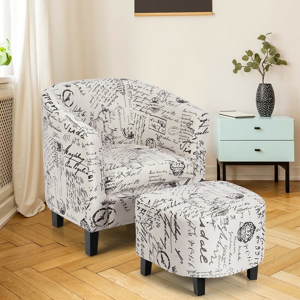 Costway Barrel Accent Chair Tub Chair Linen Fabric Upholstered