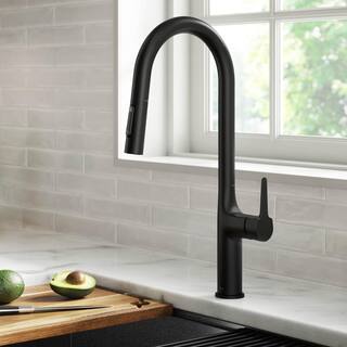 KRAUS Oletto Single Handle Pull Down Sprayer Kitchen Faucet in Matte Black KPF-3101MB