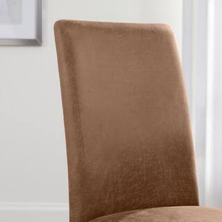 StyleWell Groston Camel Brown Upholstered Parsons Dining Chairs with Chocolate Wood Legs (Set of 2) 65-4