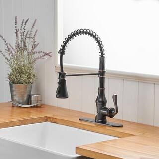 BWE Single-Handle Pull-Down Sprayer 3 Spray High Arc Kitchen Faucet With Deck Plate in Oil Rubbed Bronze A-94555-ORB