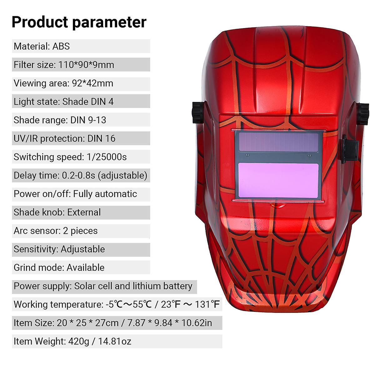 Welding Helmet Solar Powered Auto-darkening Protective Helmet Welding Mask Shield With Variable Shade Grind Mode Red