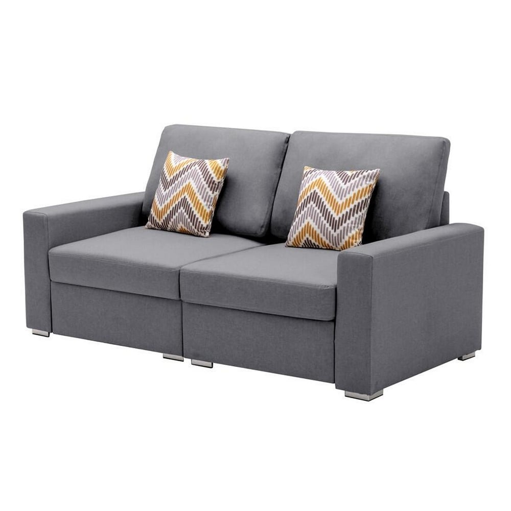 Meg 67 Inch 2 Piece Modular Sofa Set  Modern  2 Accent Pillows  Light Gray