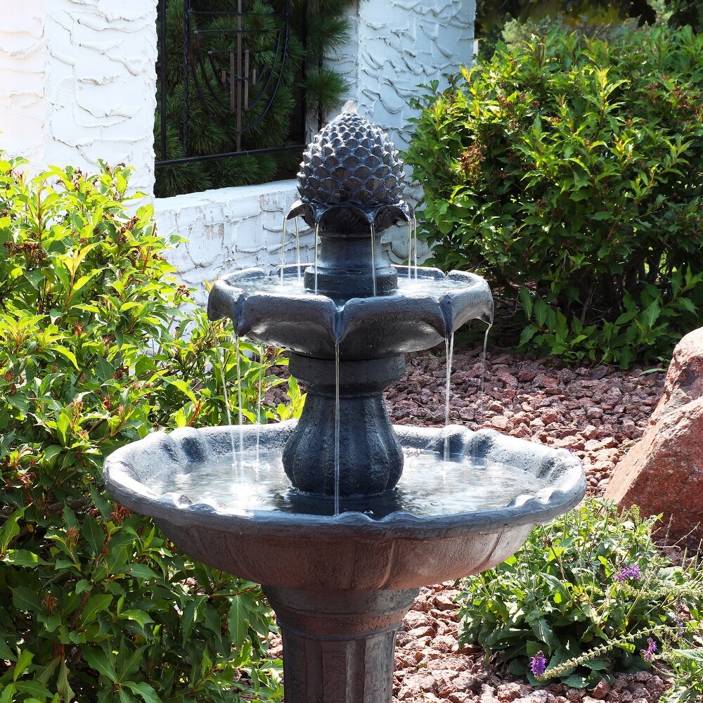 2 Tier Pineapple Solar Outdoor Water Fountain w/ Battery   46\