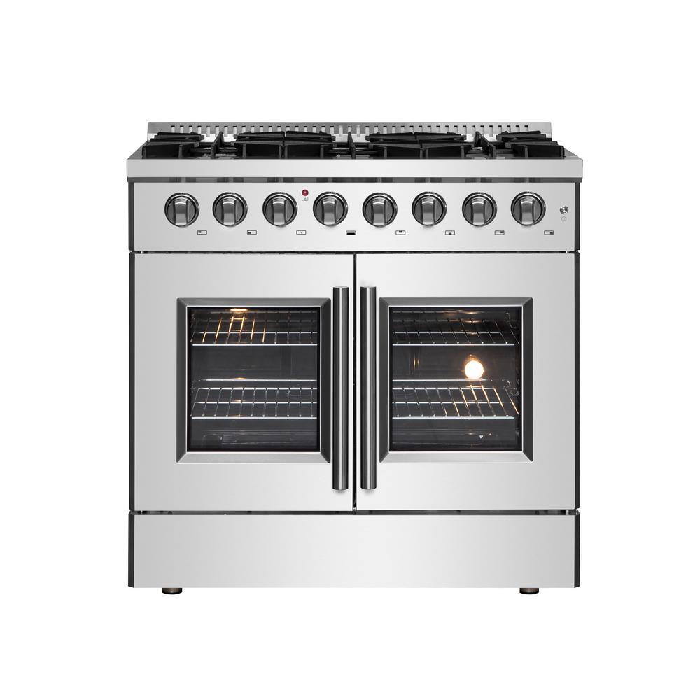 Forno Galiano 36 in. Freestanding French Door Double Oven Dual Fuel Range 6 Burners Stainless Steel FFSGS6356-36