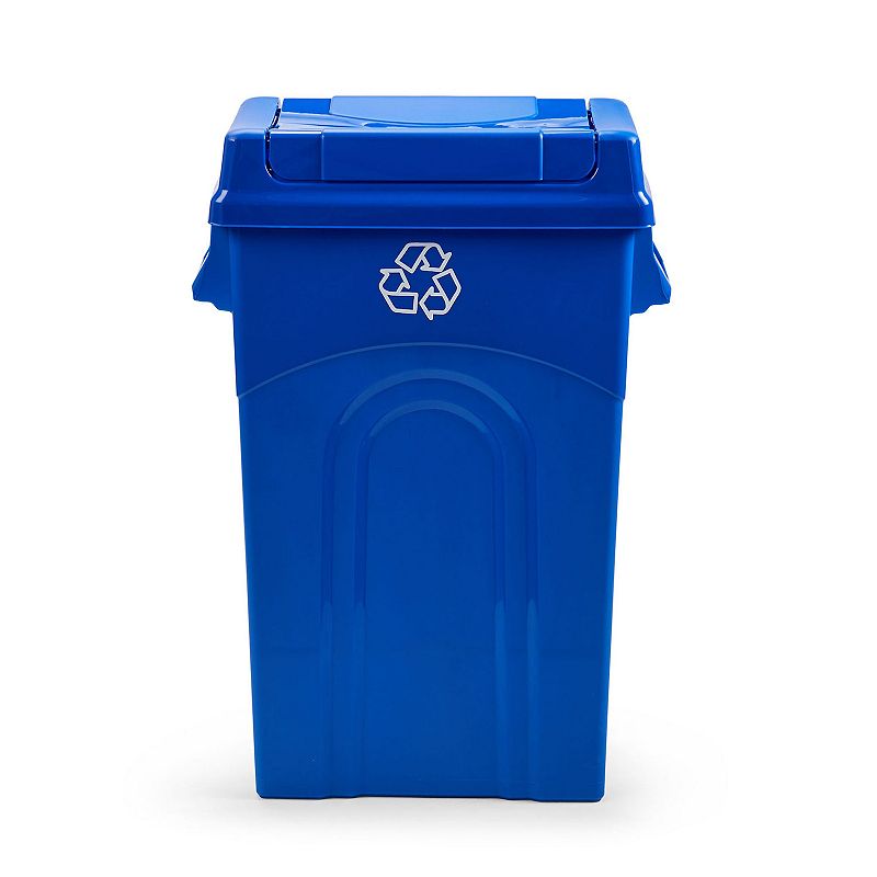 United Solutions 23 Gallon Highboy Kitchen Recycling Bin with Swing Lid， Blue