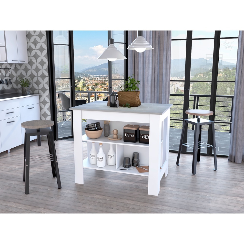 3 Shelf Kitchen Island with Open Shelf