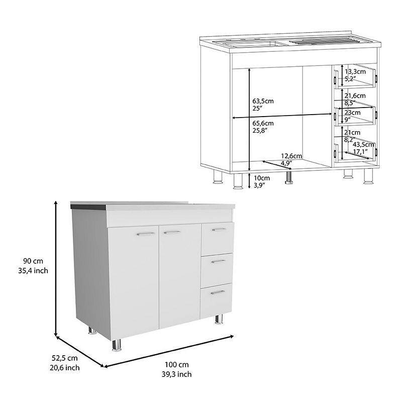 DEPOT E-SHOP Rushville Base Double Door Cabinet， Three Drawers， White