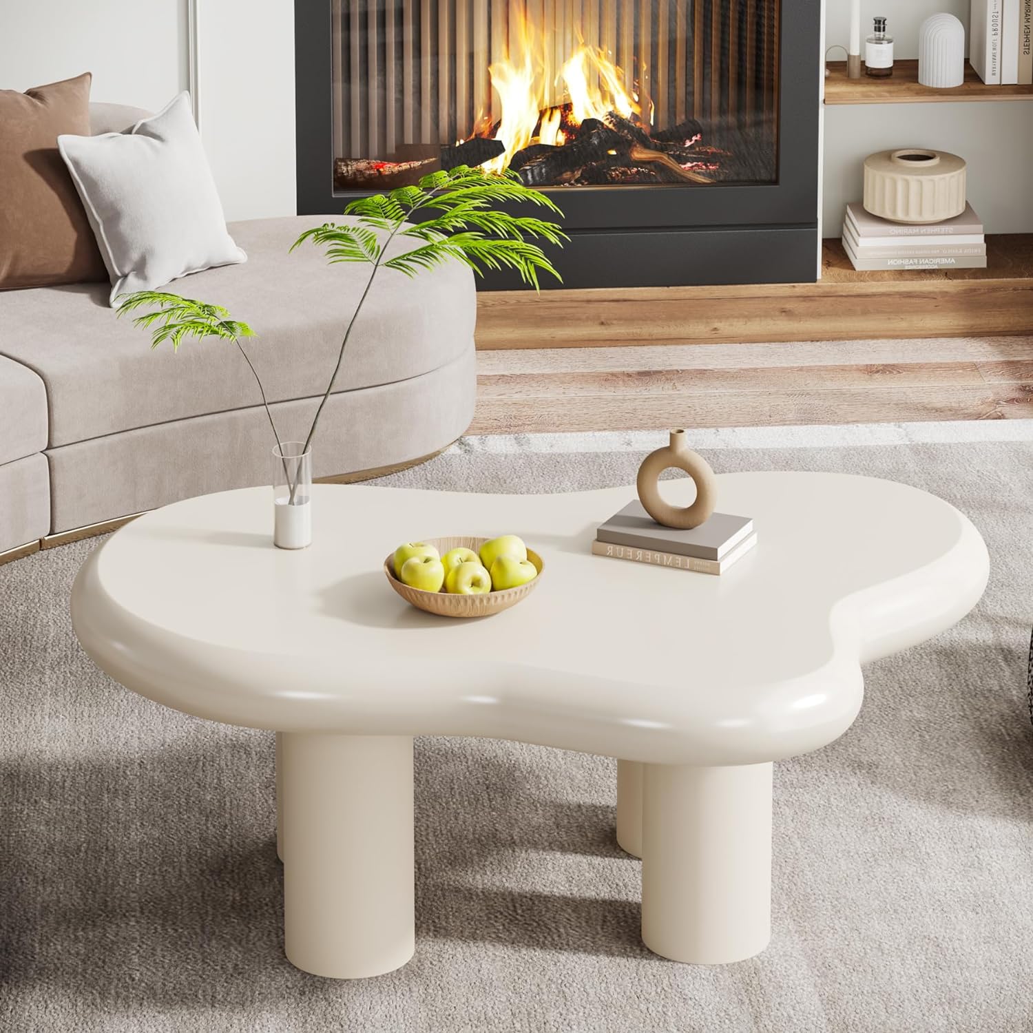 Cloud-Shaped Coffee Table, Modern Center Table with 4 Solid Legs