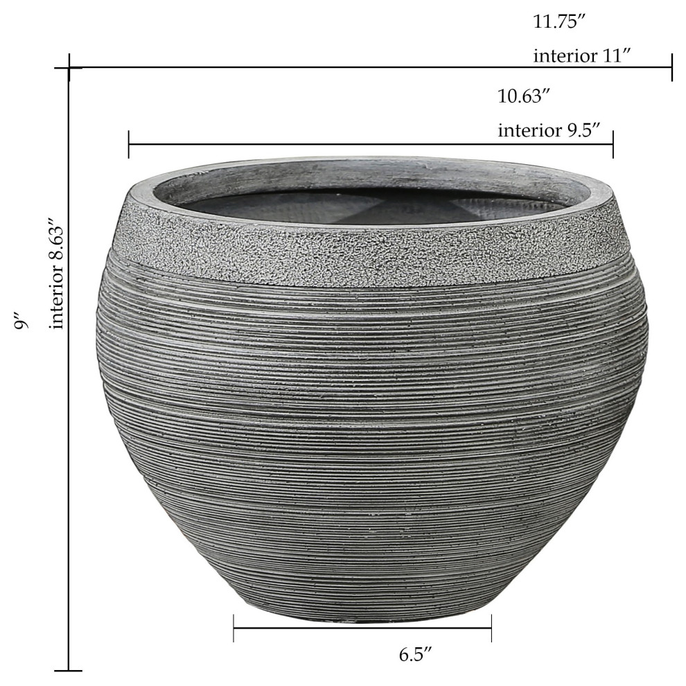 Stone Finish Pottery Bowl Planter (Small)   Transitional   Outdoor Pots And Planters   by Winsome House Inc.  Houzz