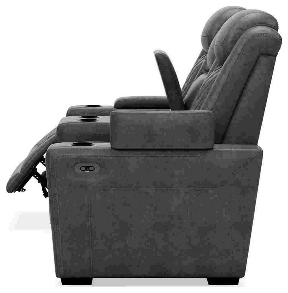 Power Reclining Loveseat With Console and Adjustable Headrest  Gray   Transitional   Loveseats   by VirVentures  Houzz