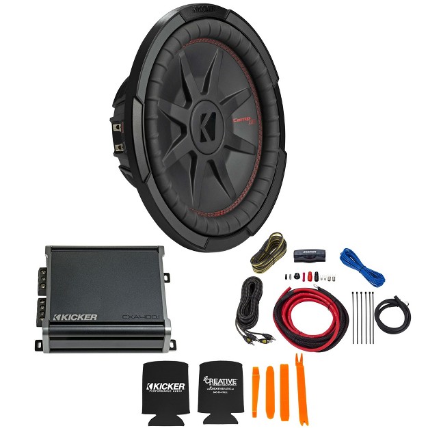 Kicker 12 Inch Comp Rt Thin Woofer Includes 48cwrt124 Package With 46cxa4001 Amplifier And Wire Kit