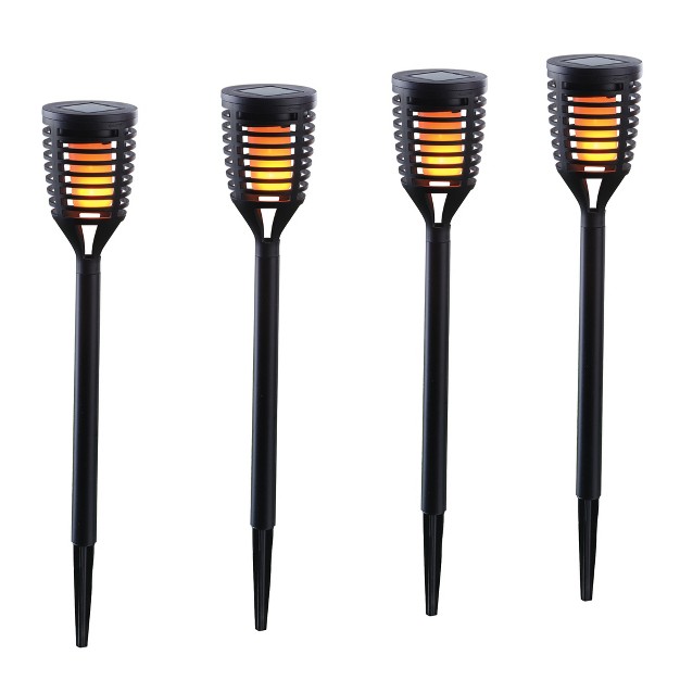 Collections Etc Outdoor Solar Flaming Garden Pathlights Set Of 4