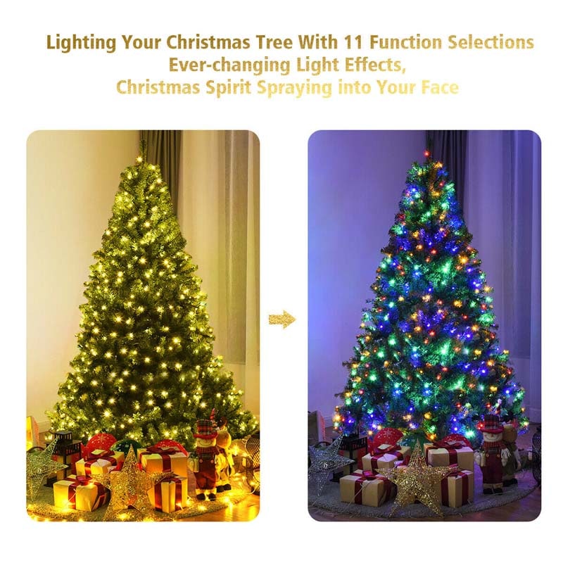 Premium Hinged Prelit Artificial Christmas Tree with Multi-Color LED Lights, 11 Lighting Modes, Metal Stand