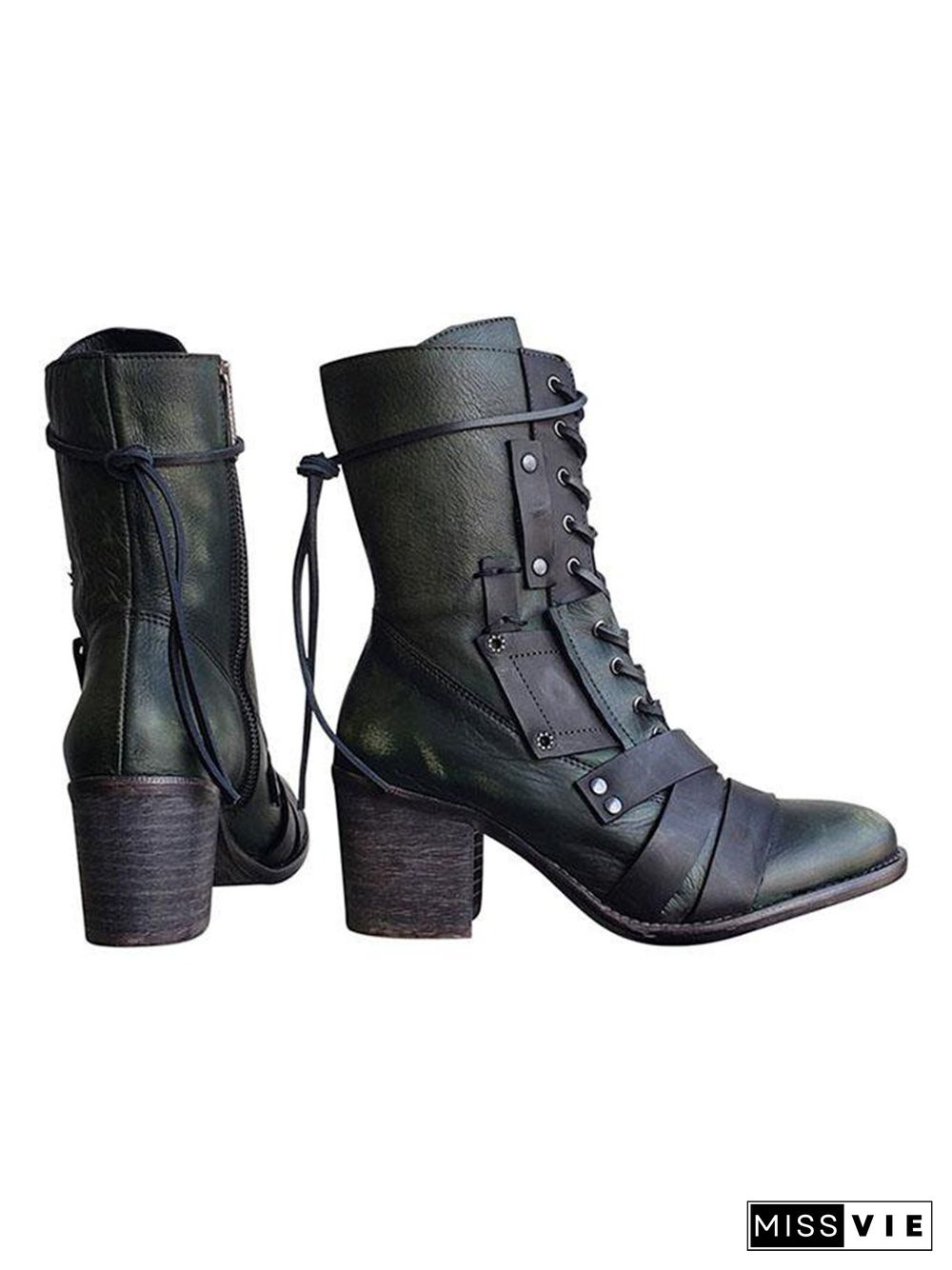 Women's Retro Comfy Chunky-heel Lace-up Riding Riding Boots