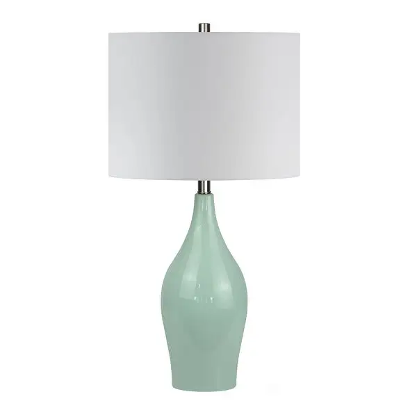 Niklas Ceramic Table Lamp in Teal Blue and Taupe with Linen Shade