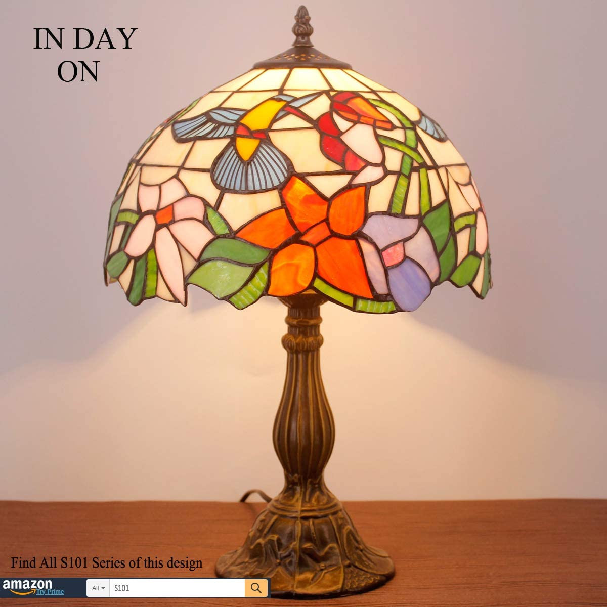 SHADY  Lamp Stained Glass Lamp Hummingbird Style Bedside Table Lamp Desk Reading Light 12X12X18 Inches Decor Bedroom Living Room Home Office S101 Series