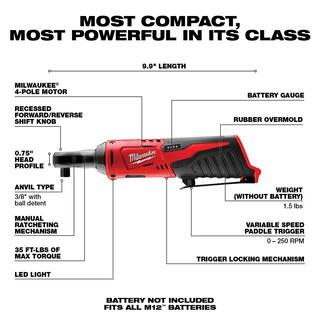 MW M12 FUEL 12V Lithium-Ion Brushless Cordless Stubby 12 in. Impact Wrench Kit with M12 38 in. Ratchet 2555-22-2457-20