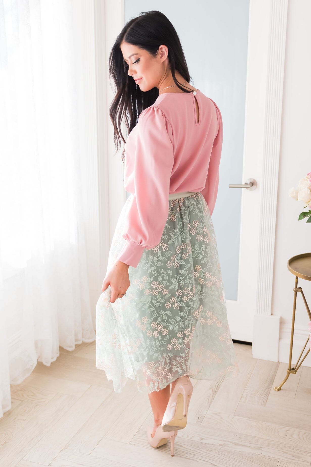 Classic Beauty Modest Embroidered Tulle Skirt