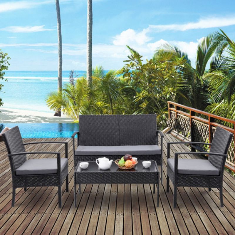 4 Pieces Modern Outdoor Patio Rattan Wicker Furniture Set