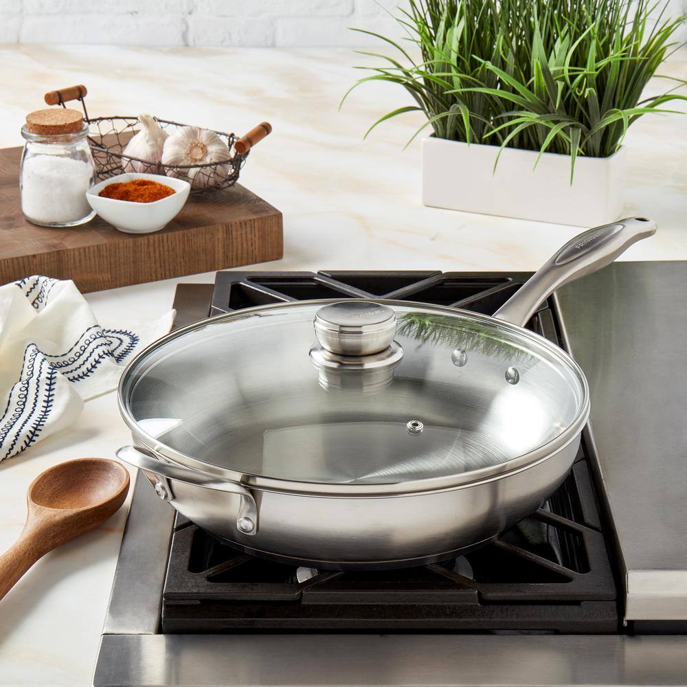 Frigidaire 12 in. Silver Stainless Steel Assist Handle Induction Ready Frying Pan with Lid FR-14883-EC