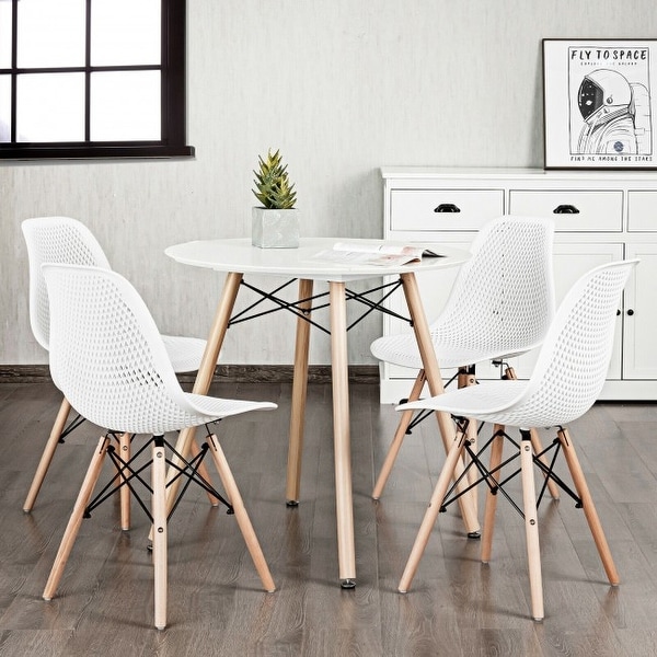 4 Pcs Modern Plastic Hollow Chair Set with Wood Leg - 22