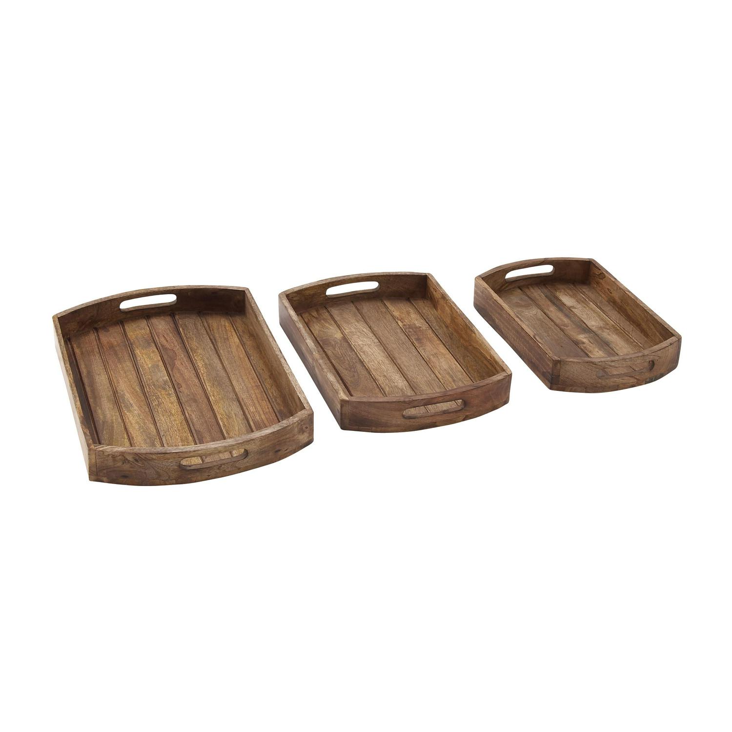 DecMode 14 ， 16 ， 19 W Wood Rustic Tray， Light Brown， 3  Pieces