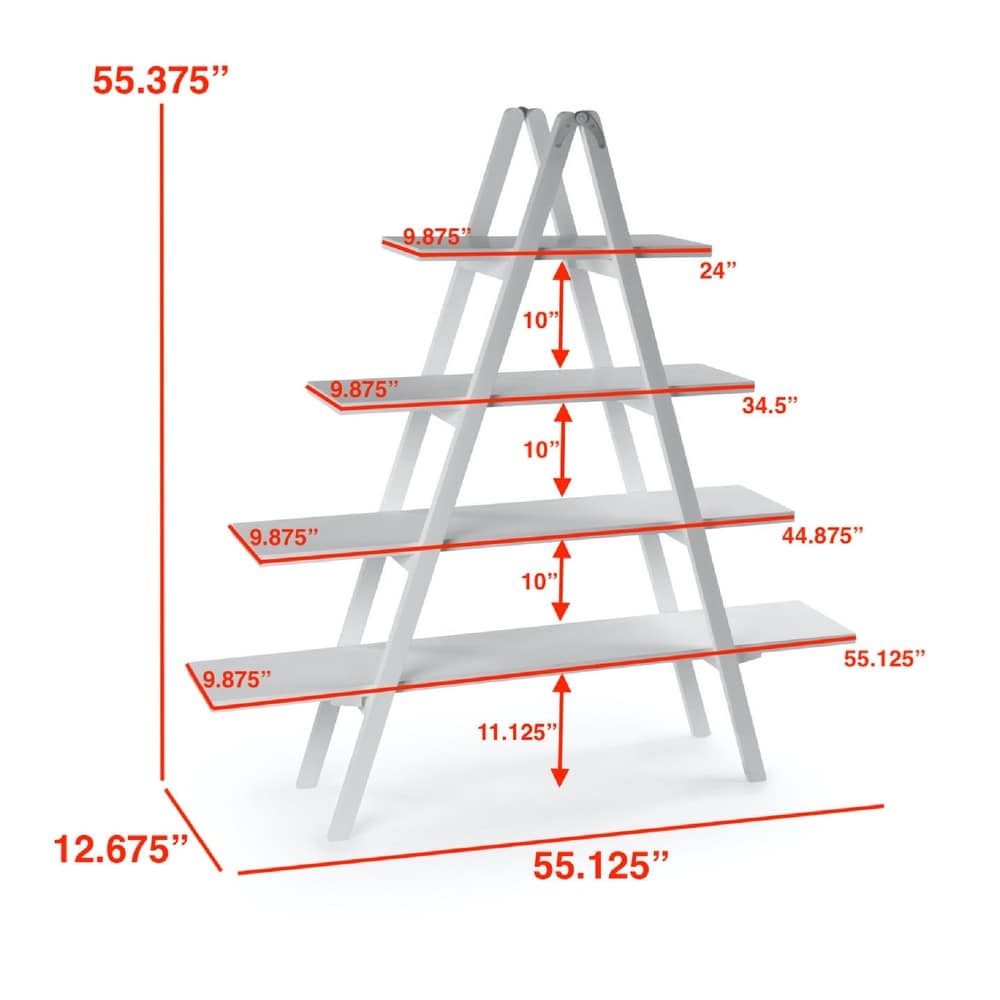 White 4 Tier A Frame Wooden Ladder Bookcase