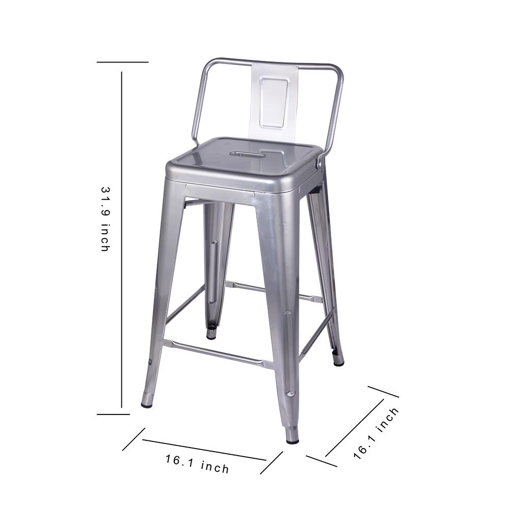 GIA Design Group 24 Inch Counter Height Low Back Metal Stool， Sliver