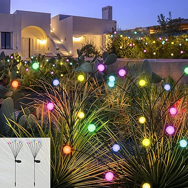 Solar Garden Light Waterproof Firefly Lights Outdoor Starburst Swaying Lights 2 Modes 6/8/10 Heads for Yard Patio Pathway Decoration