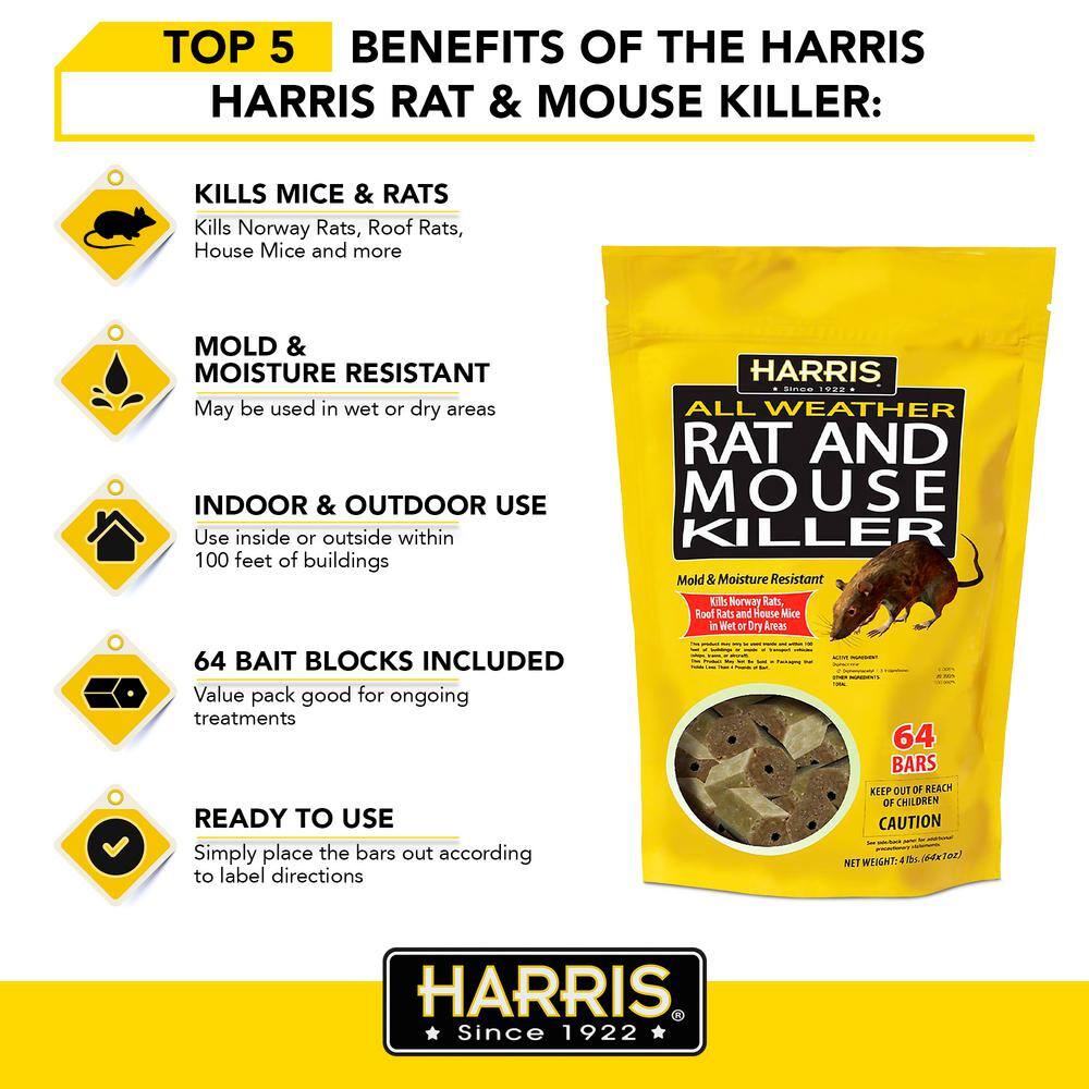 Harris 4 lbs.64 Bars All Weather Rat and Mouse Killer and 3 Locking Rat and Mouse Refillable Bait Stations HRB64-3RATBOX