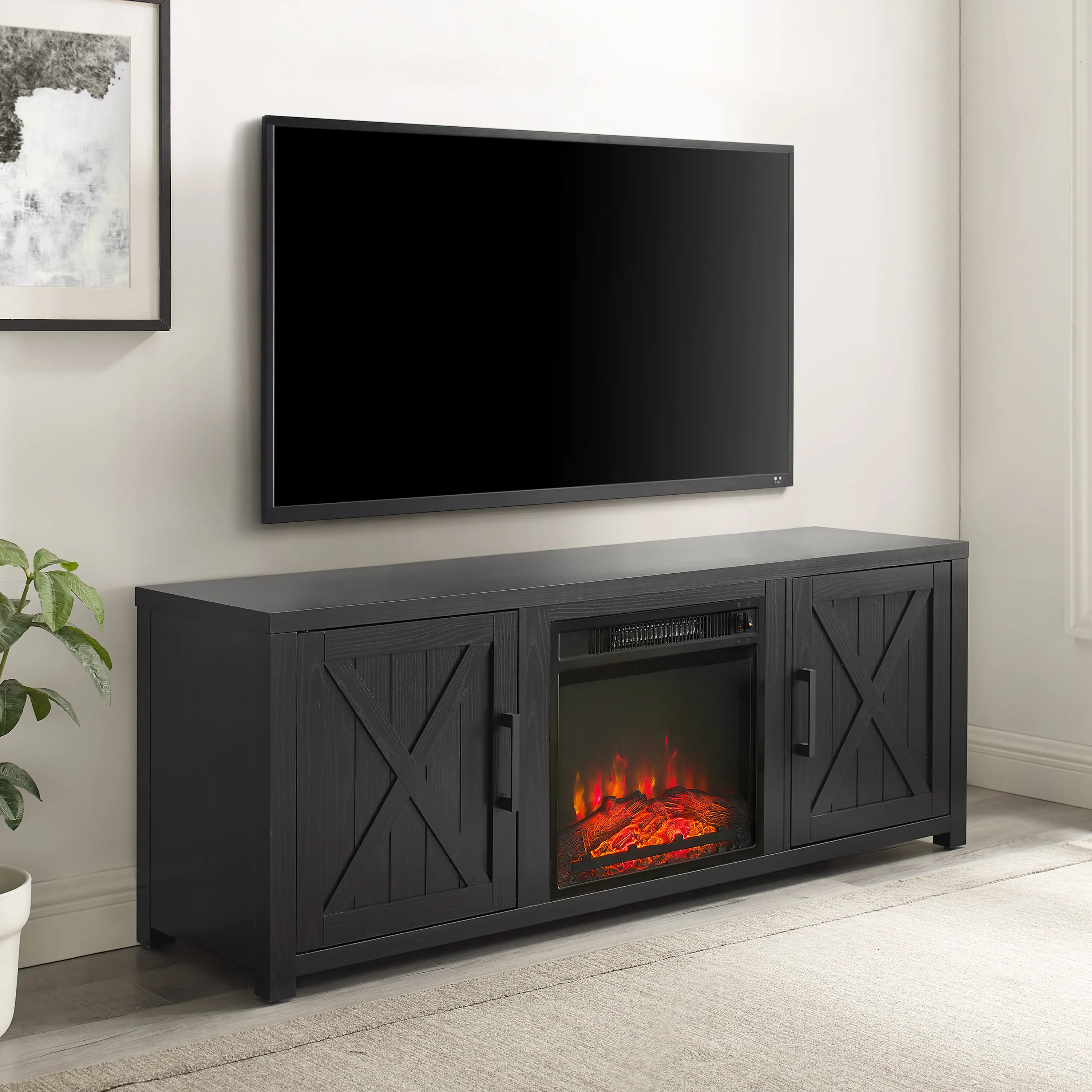 Gordon 58 Black TV Stand with Fireplace