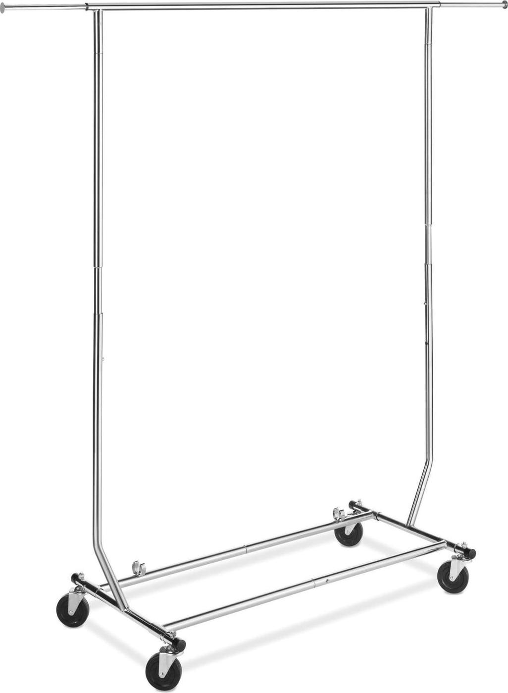 Whitmor Adjustable Rolling Garment Rack  Collapsible  Chrome  22 x 51 x 71.25