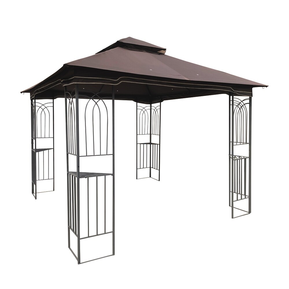 Brown Ventilated 10x10 ft Canopy Gazebo with Detachable Mesh Screens