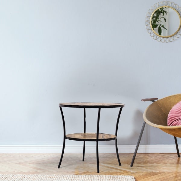 Round Wooden Side Table Mango Wood And Metal 23.4x23.6x22.5 Inch