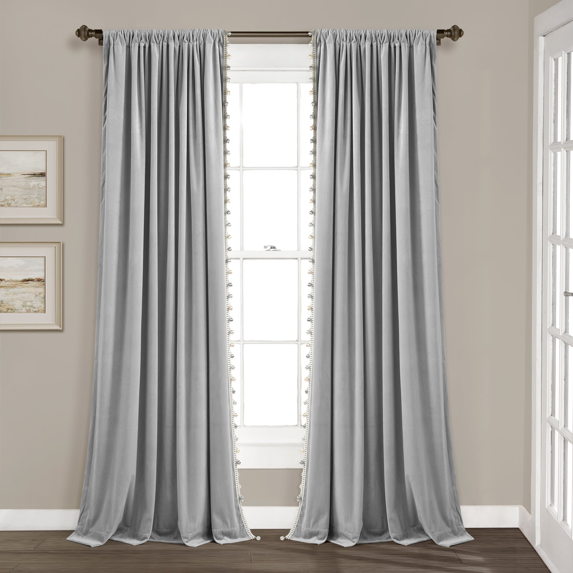 Luxury Vintage Velvet With Silky Pompom Trim Window Curtain Panel